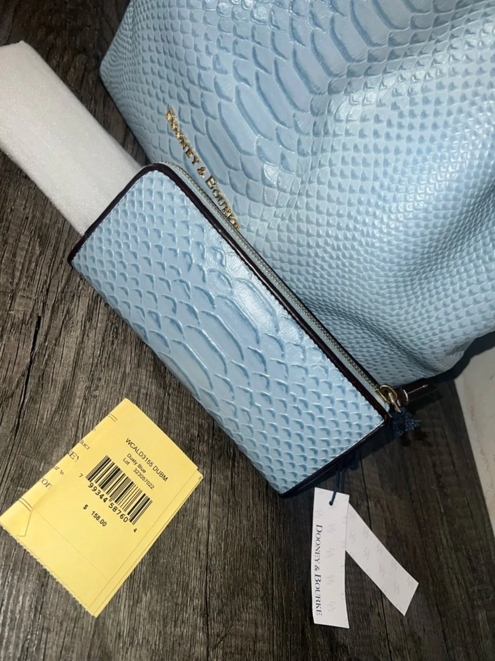 Dooney & Bourke Dusty Blue Textured Tote and Wallet Set - Picture 6 of 13